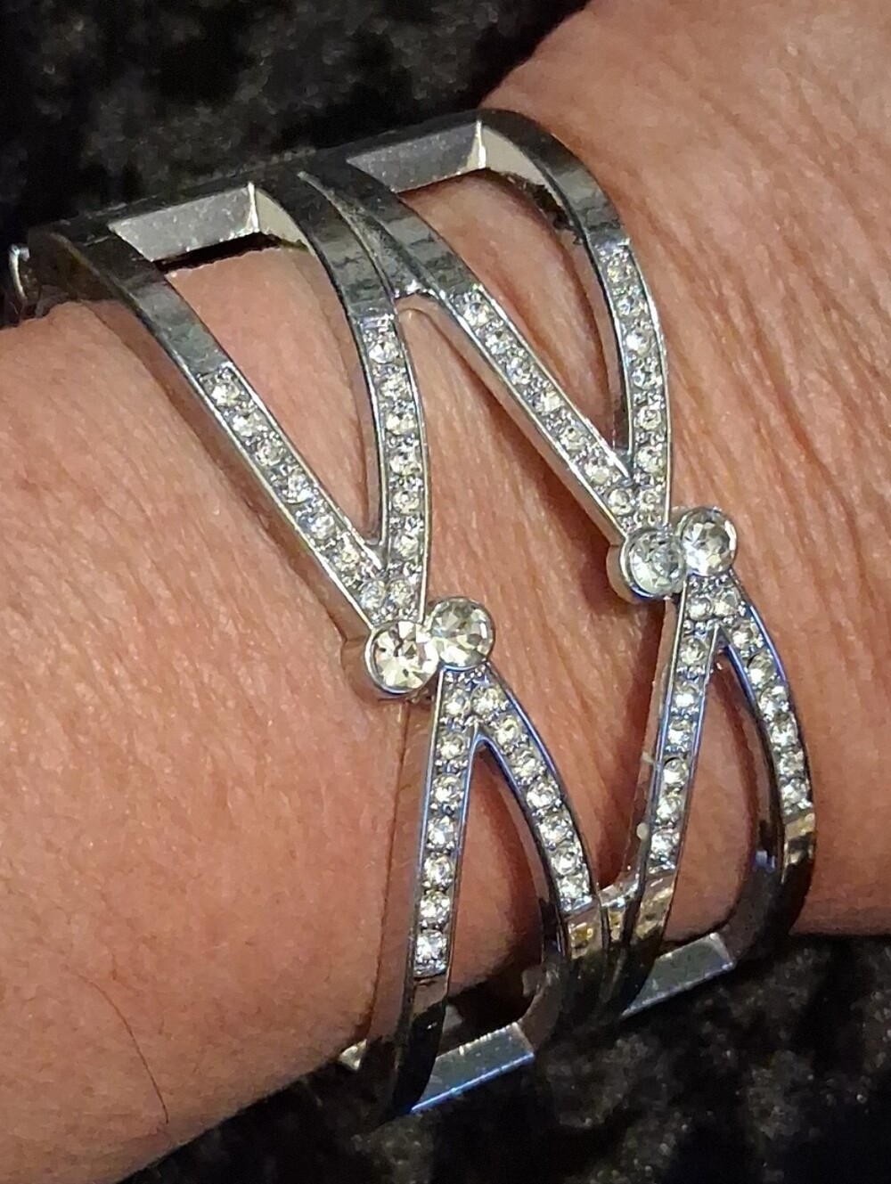 Express Silver-Tone Crystal Double Cuff Bracelet